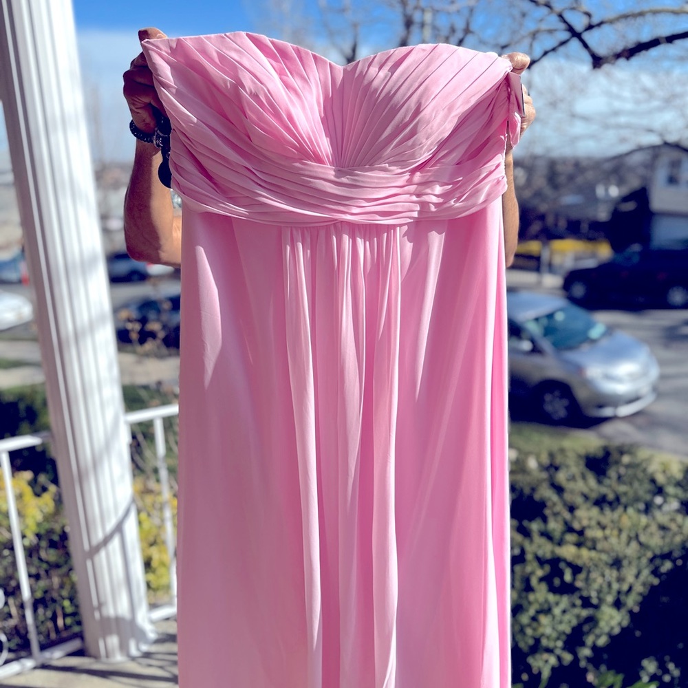 David’s Bridal Strapless Chiffon size 16 Tickle Pink Bridesmaid Evening Dress